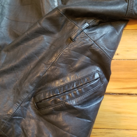 Vintage AM2 Andrew Marc chunky black leather jacket size small Excellent thick - Picture 5 of 16